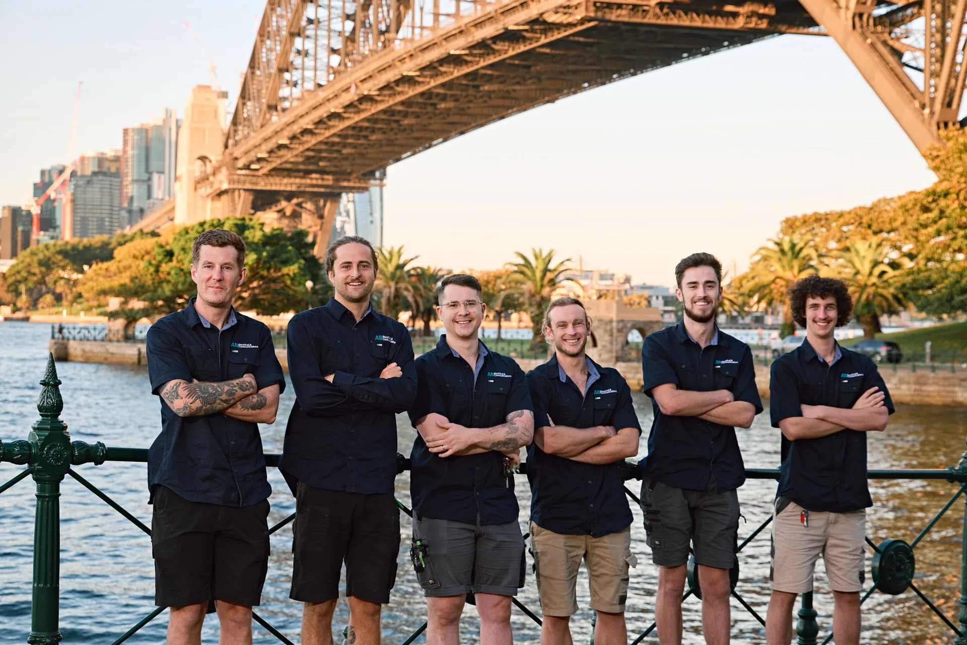 The local electrical team lined up at golden hour